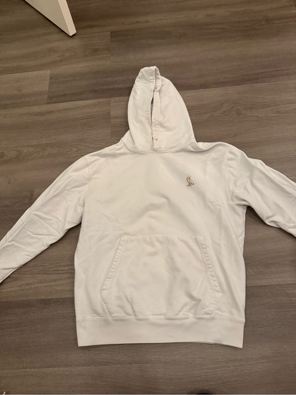 OVO White Pullover Hoodie with Gold Owl Emblem